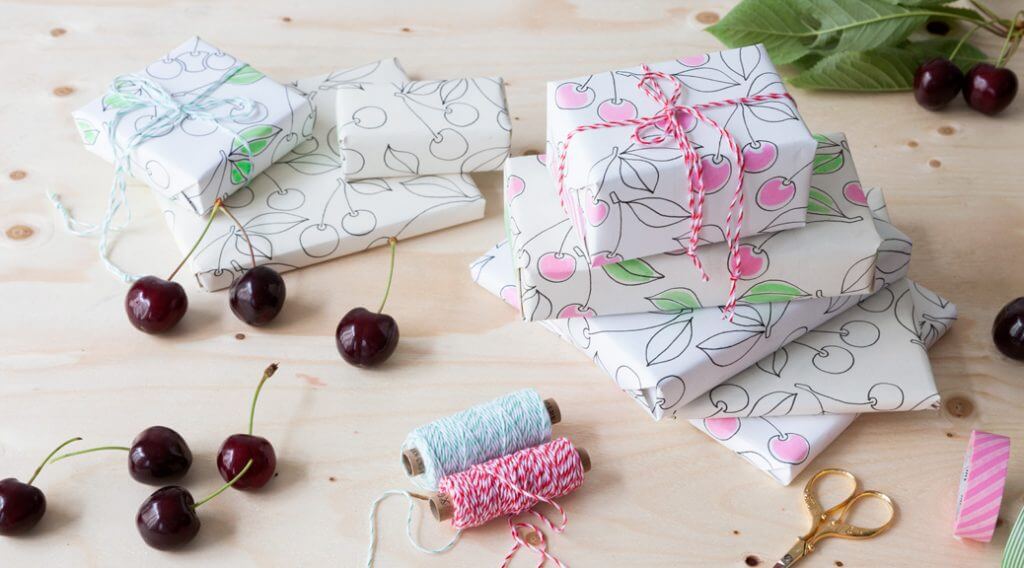 Kirschen Geschenkpapier PDF Vorlage zum Ausdrucken