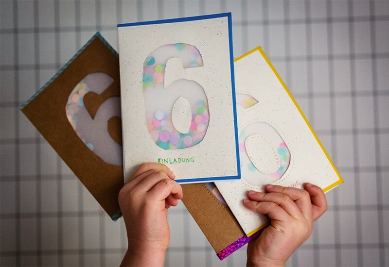 Shake it! Wir basteln Konfetti Karten als Einladung zum Kindergeburtstag