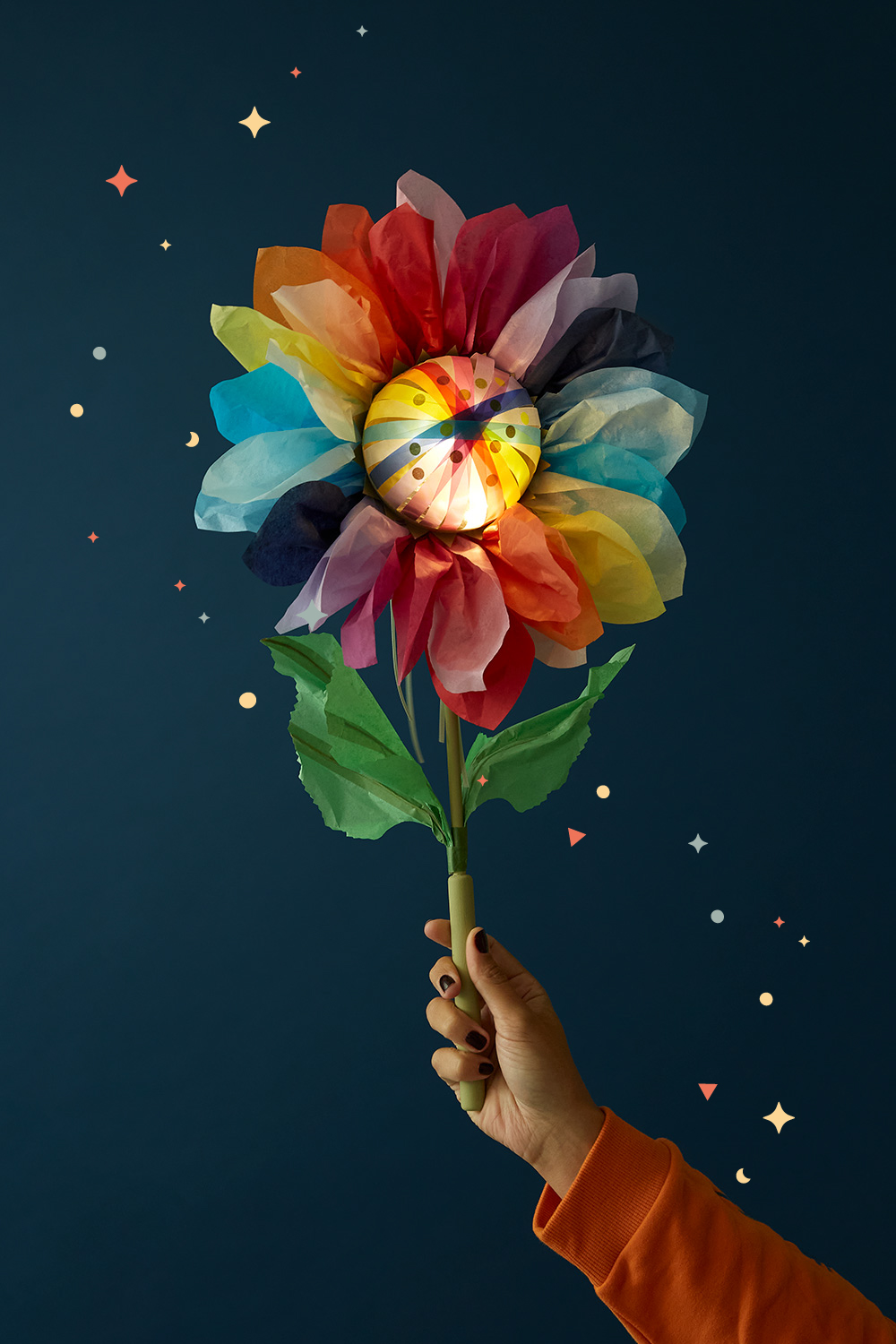 Lass uns eine Sonnenblumen-Laterne basteln.