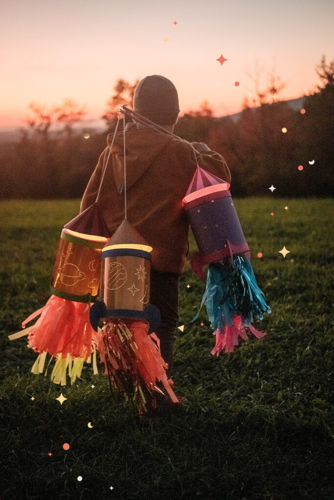 Lass uns wild und bunt die WE LIKE MONDAYS Original Raketen-Laterne basteln.